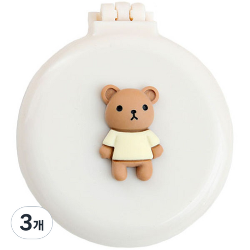 로새 마카롱 곰돌이와 토끼 에어 쿠션 거울 빗, 곰돌이 화이트, 3개