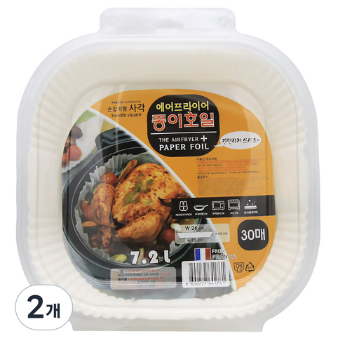 에어프라이어 종이호일 사각 26 x 23 x 4.5 cm 7.2L 30p, 2개