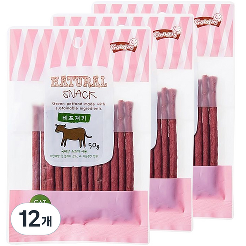 굿데이 네츄럴 스낵 고양이 간식, 비프 져키, 50g, 12개