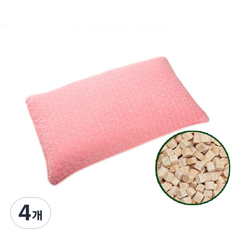 편백아트 큐브칩 순면 천연염색 편백 베이지 베개, 핑크, 4개