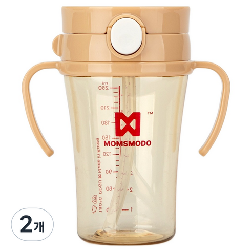 맘스모도 유아용 PPSU 원터치 오리지날 이지 빨대컵 250ml, 베이지, 2개