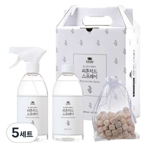 줌100%편백수 피톤치드 스프레이 500ml+리필500ml+편백칩증정 세트, 5세트
