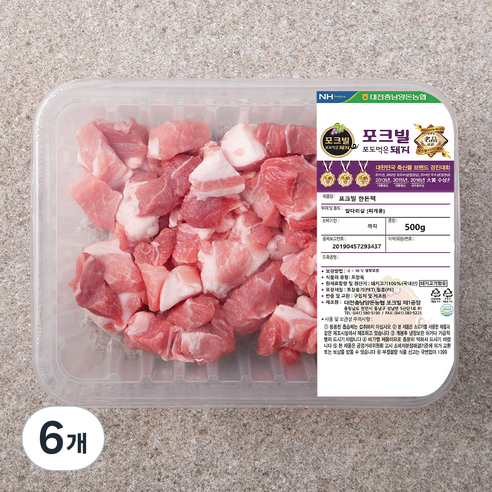 농협 포크빌 한돈 앞다리살 찌개용, 500g, 6개