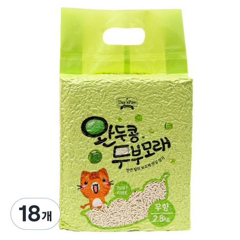데이스포 고양이 완두콩 두부모래, 2.8kg, 18개, 무향