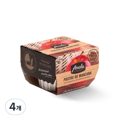 아넬라 생과일 프리미엄 디저트 과일퓨레 2p, 사과, 200g, 4개