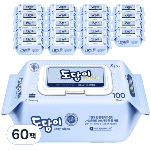 도담이 디럭스 엠보 유아물티슈 캡형, 100매, 60팩