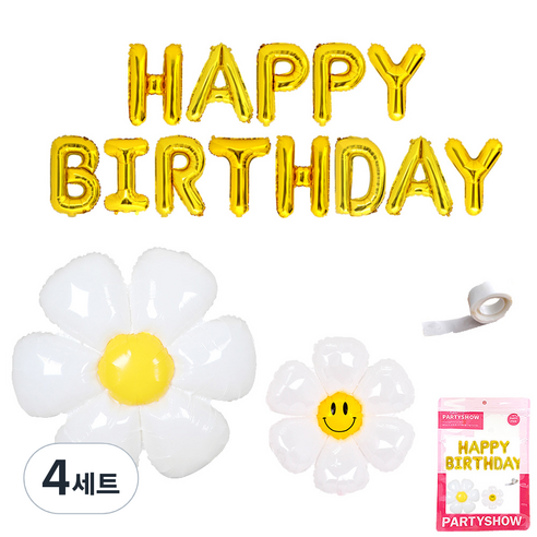 파티쇼 메세지 은박풍선 생일 + 데이지 플라워 소 + 중 + 다용도 글루닷 세트, 골드(생일 풍선), 4세트