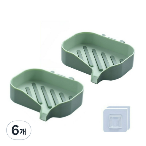 메리길드 벽걸이 겸용 물빠짐 무타공 비누 받침대, 그린, 6개