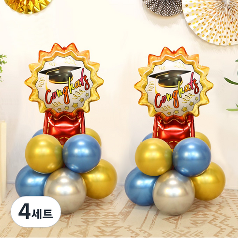 졸업 풍선 기둥 졸업메달 DIY 세트, 골드(30cm풍선) + 블루(30cm풍선) + 실버(30cm풍선) + 졸업메달(은박풍선), 4세트
