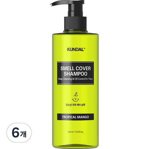 쿤달 올데이 스멜커버 청소년 두피 샴푸 트로피컬 망고향, 400ml, 6개