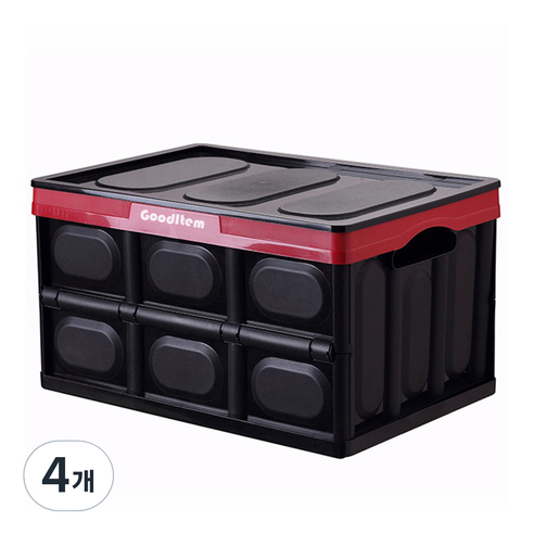 굿아이템 폴딩 리빙박스 30L, 블랙 + 빨강, 4개