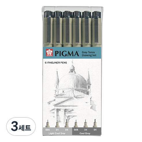 PIGMA 사쿠라 마이크론 그레이컬러 드로잉 펜 세트, 라이트 쿨 그레이, 쿨 그레이, 3세트
