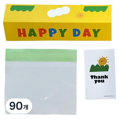 마커스스토어 알록달록 해피데이 헤더택 포장 대, 옐로우, 90개