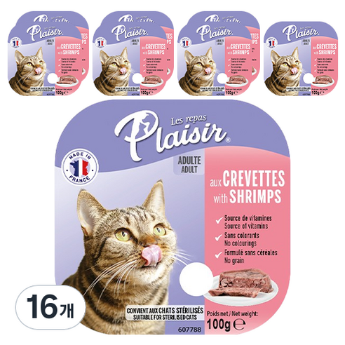 플레이저 고양이 전연령용 파테 습식사료, 새우, 100g, 16개