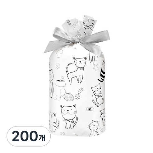베리구즈 선물포장 구디 리본 기프트백, 7 고양이, 200개