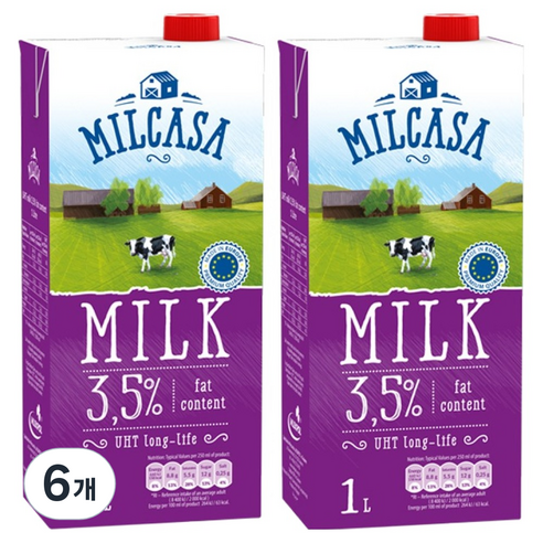 MLEKPOL 밀카사 멸균우유 3.5%, 1L, 6개