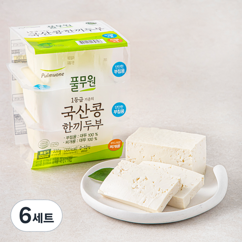 풀무원 국내산 콩 한끼두부 부침용 110g x 2입 + 찌개용 110g 세트, 330g, 6세트