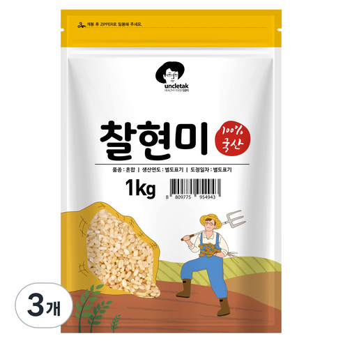엉클탁 국산 찰현미, 1kg, 3개