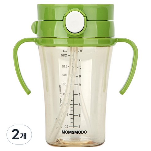 맘스모도 세척편한 유아 PPSU 원터치 빨대컵 250ml, 2개, 시그니처그린