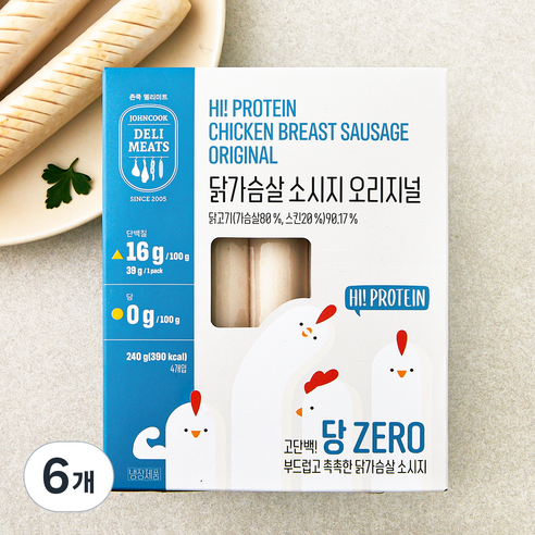 존쿡델리미트 하이프로틴 닭가슴살 소시지 오리지널 4개입, 240g, 6개
