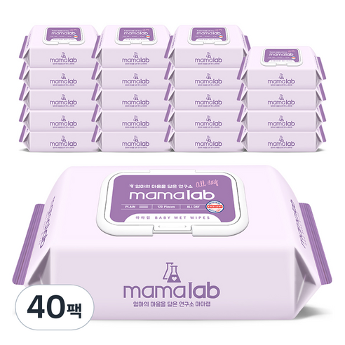 마마랩 올데이 대용량 아기물티슈 캡형, 43g, 120매, 40세트