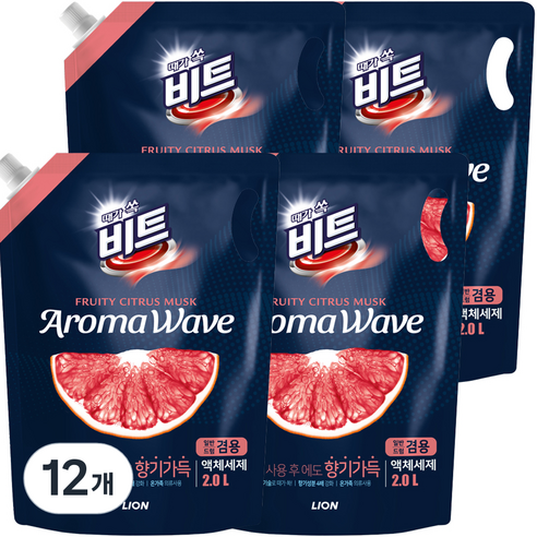비트 아로마 웨이브 시트러스 중성 액체세제 리필, 2L, 12개