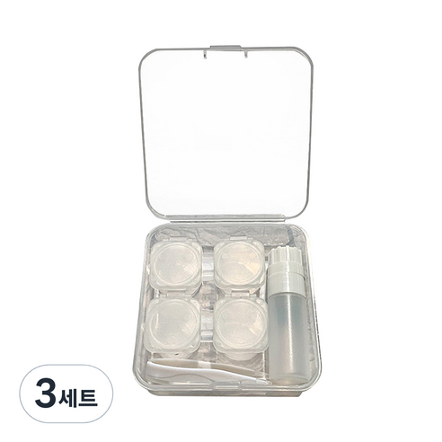알럽뷰 휴대용 콤팩트 렌즈케이스 2p + 보관함 + 집게 2p 세트, 스퀘어 투명, 3세트