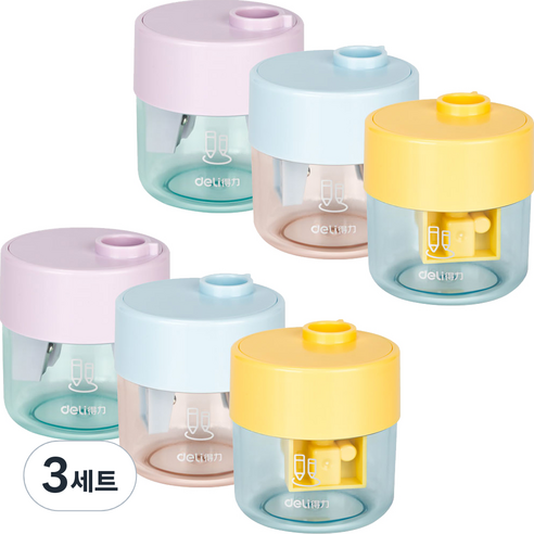 델리 점보가능 2홀 연필깎이 6종 세트 152VB, 랜덤발송, 3세트
