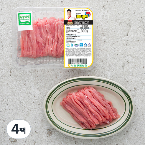 포크밸리 한돈 무항생제 인증 등심 잡채용 (냉장), 300g, 4팩