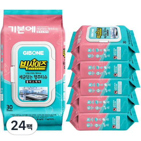 기본에 세균닦는 빅사이즈 행주티슈 플러스케어 30p, 30매, 24개