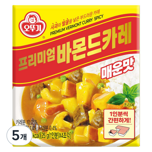 오뚜기 프리미엄 바몬드 카레 매운맛, 100g, 5개