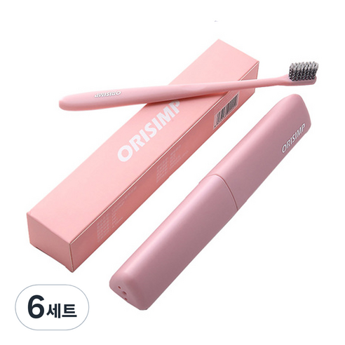 디엠코퍼레이션 알럽홈 심플 컬러 칫솔 + 케이스 핑크, 6세트