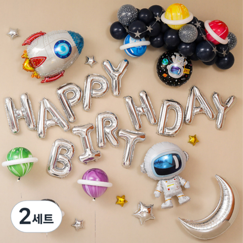 우주선 생일 축하 파티 풍선 세트, 혼합색상, 2세트