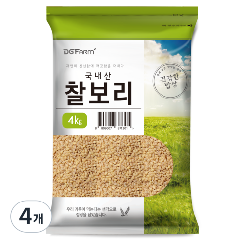 건강한밥상 국산 찰보리쌀, 4kg, 4개