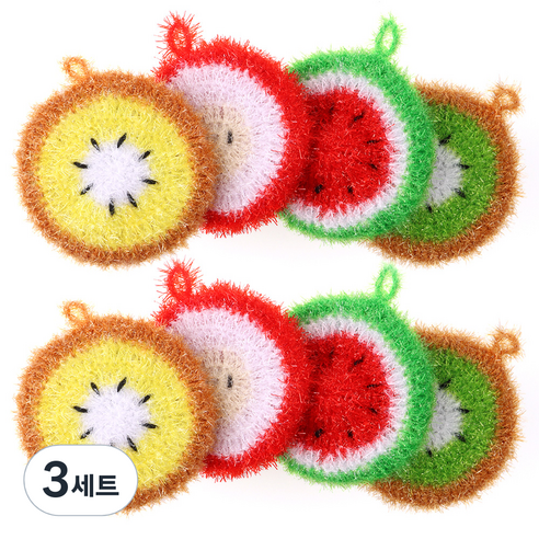 이와이엔스토리 손에착 2겹 과일수세미 4종 x 2p 세트, 3세트