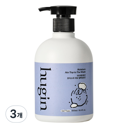 허긴 유아용 모이스처 아토 약산성 올인원 대용량 탑투토워시, 500ml, 3개