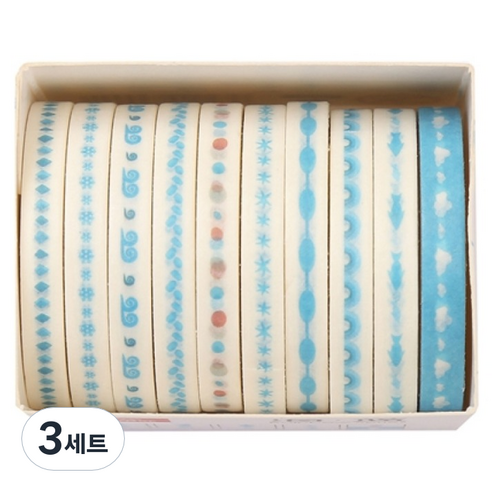 셀링뉴 아트스핀 울타리 다꾸 마스킹 종이 테이프 10종 세트 5mm x 2m, 오션블루, 3세트