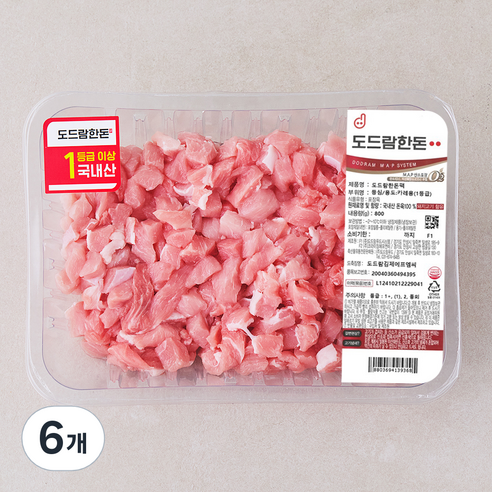 도드람한돈 1등급 등심 카레용 (냉장), 800g, 6개