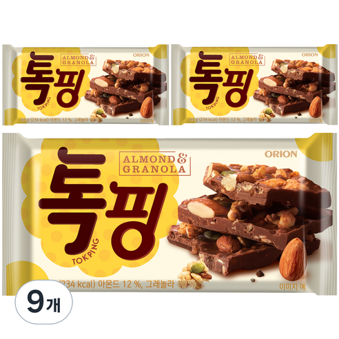 오리온 톡핑 아몬드 앤 그래놀라 초콜릿, 43g, 9개
