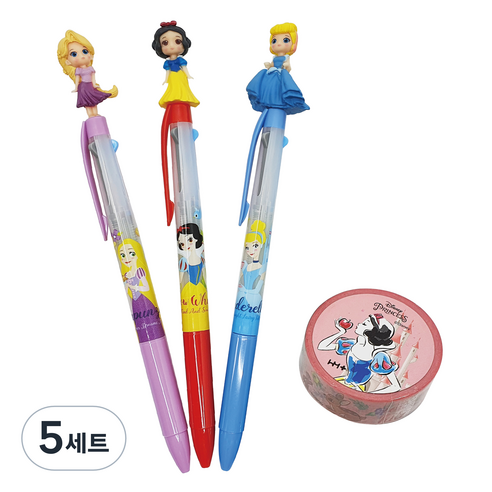 디즈니프린세스 3색 볼펜 0.5mm 3종 + 마스킹테이프 세트, D타입, 5세트