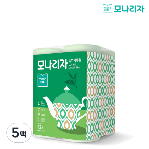 모나리자 녹차가 좋은 화장지 30m, 12롤, 5팩