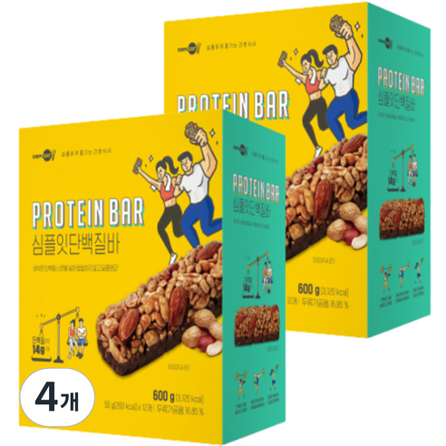 에스앤푸드 심플잇 단백질바 12p, 600g, 4개