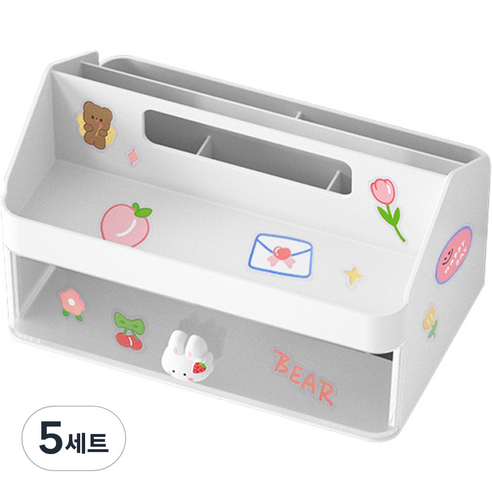 투코비 다용도 수납정리함 이동식 손잡이형 + DIY 데코스티커 세트, 혼합색상, 5세트