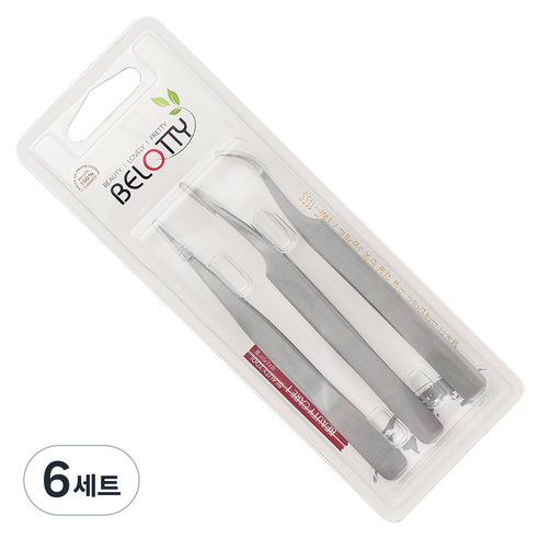 벨로티 스테인리스 스틸 고급 정밀 족집게 3종, 6세트
