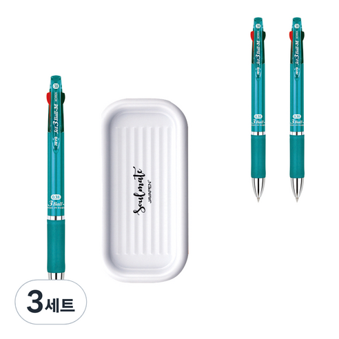 자바펜 제트3볼 M 펜 0.38mm 3p + 펜트레이 세트, 민트(볼펜), 랜덤발송(펜트레이), 3세트
