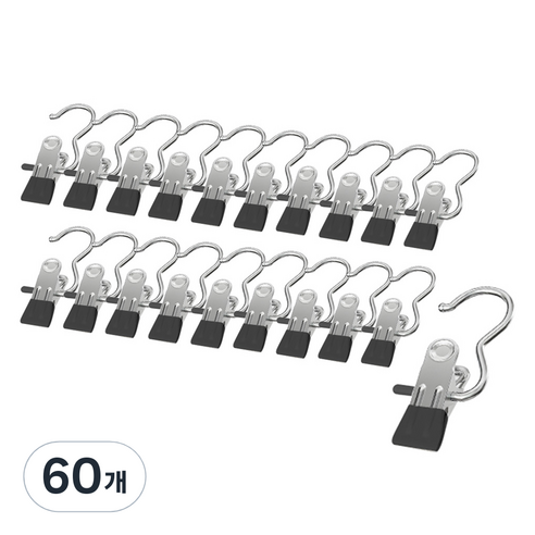 살림의기술 논슬립 외집게 옷걸이, 블랙, 60개