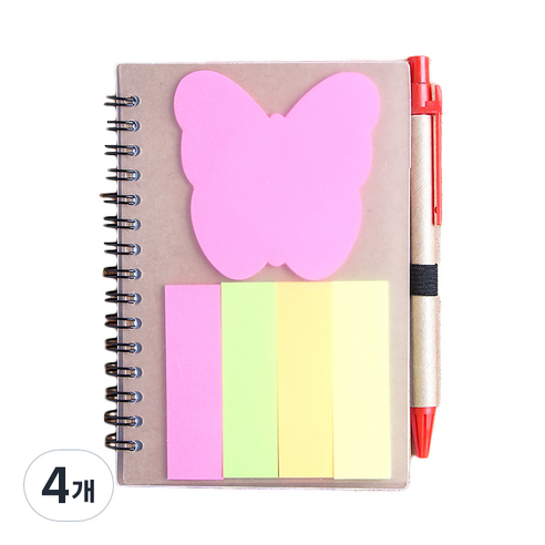 트리 아트빌 나비 볼펜 메모지 수첩 60매 11.5 x 14.5 cm, 랜덤발송, 4개