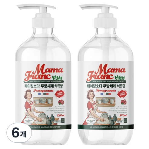 쉼표365 마마프랑 베이킹소다 주방세제 석류향, 1L, 6개
