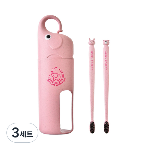 알럽홈 코끼리 휴대용 칫솔 컵 세트 핑크, 3세트
