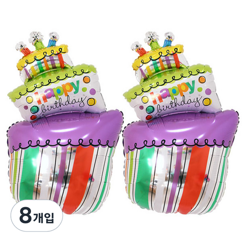 파티팡 생일 은박풍선, 3단케익 (믹스), 8개입